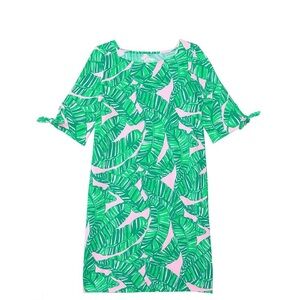 Green and Pink Leaf Print Dress